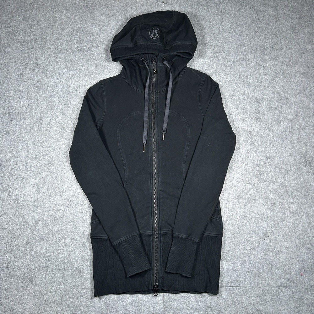 Lululemon scuba jacket Women's Size 6 Black Hooded Athletic Full Zip Thumb Holes